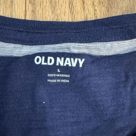 Old Navy Men's Blue Striped Long Sleeve Crew Neck T-Shirt - Picture 2 of 6